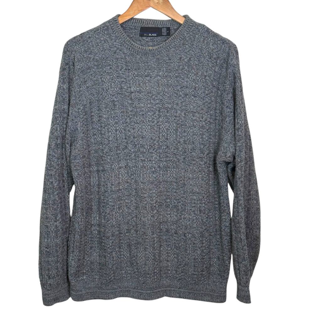 Vtg Bill Blass Size Large Heather Blue Cotton Blend Hand Framed in USA Sweater